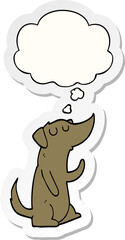 cartoon dog with thought bubble as a printed sticker