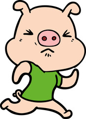 cartoon angry pig wearing tee shirt
