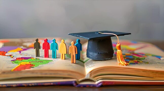 graduation concept. globe with graduation hat against wall background