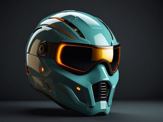concept future motorcycle helmet on black background. generative AI.
