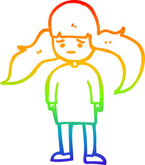 rainbow gradient line drawing of a cartoon girl with long hair