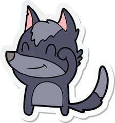 sticker of a friendly cartoon wolf