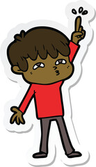 sticker of a cartoon boy asking question