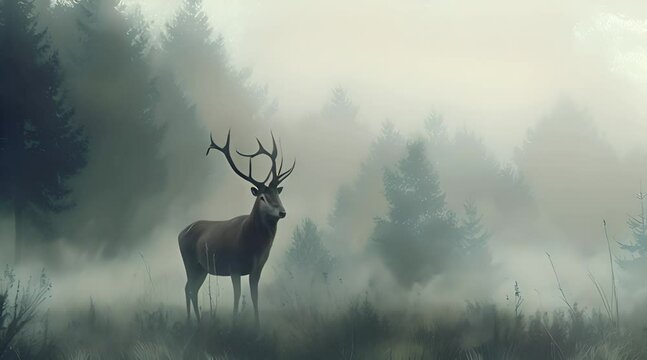 deer in the foggy forest