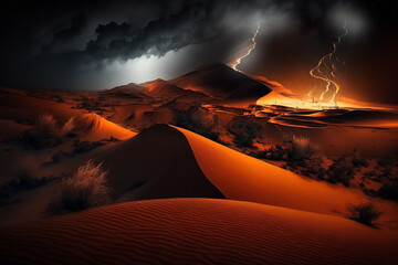 Night desert thunderstorm sand dune dark landscape