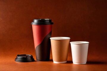 Product packaging mockup photo of coffee paper cup, studio advertising photoshoot