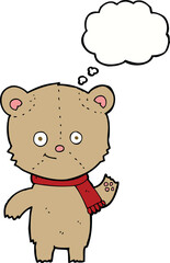 cartoon teddy bear waving with thought bubble