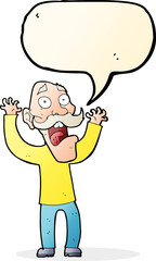 cartoon old man getting a fright with speech bubble