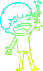 cold gradient line drawing of a cartoon laughing man