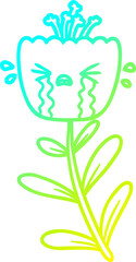 cold gradient line drawing of a cartoon crying flower