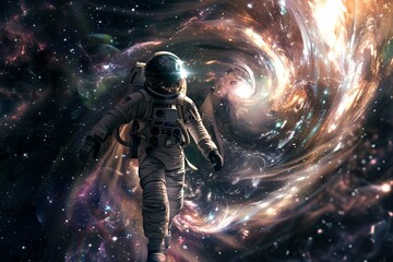 astronaut adrift in the mesmerizing swirl of a galactic nebula - obrazy, fototapety, plakaty