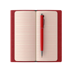 A close up of a red notebook with a pen on top - obrazy, fototapety, plakaty