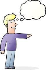 cartoon man pointing with thought bubble