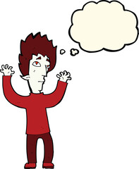 cartoon vampire giving up with thought bubble