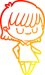 warm gradient line drawing of a cartoon woman