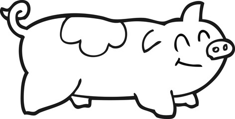 freehand drawn black and white cartoon pig