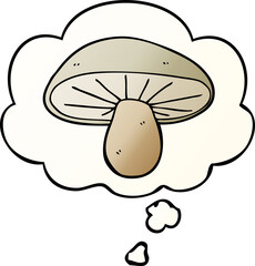 cartoon mushroom with thought bubble in smooth gradient style