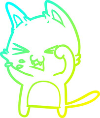 cold gradient line drawing of a cartoon cat hissing