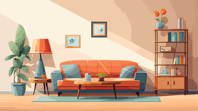 Living room design illustration 2d flat cartoon vac