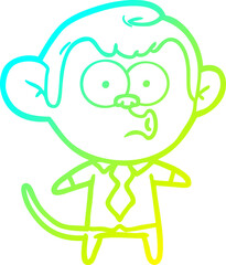 cold gradient line drawing of a cartoon office monkey