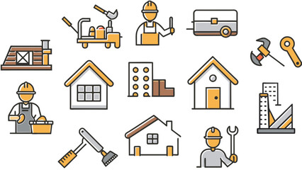  set-home-renovation-color-line-icons vector illustration