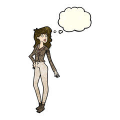 cartoon pretty woman  with thought bubble
