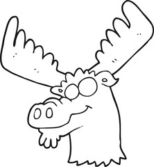 freehand drawn black and white cartoon moose