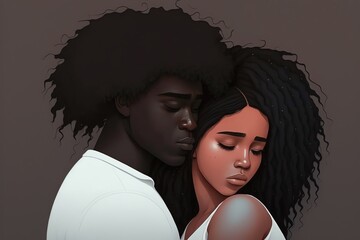 Peaceful couple caring man embracing upset wife