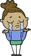 cartoon crying woman shrugging