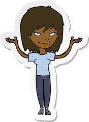 sticker of a cartoon woman shrugging