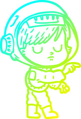 cold gradient line drawing of a cartoon astronaut woman