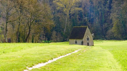 Obraz premium Chapel of Petit Saint-Céneri in Saint-Céneri-le-Gérei in the Orne region of the Alpes Mancelles France 