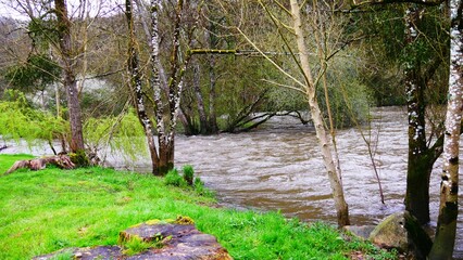 strong current on the Sarthe river in Fresnay-sur-Sarthe region of the Alpes Mancelles. France Europe