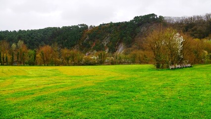 Rock folding in Fresnay-sur-Sarthe region of the Alpes Mancelles. France Europe