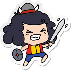 freehand drawn sticker cartoon of kawaii viking child