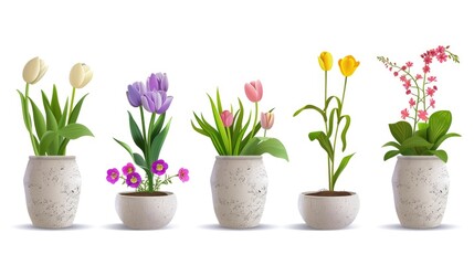A row of vases filled with different types of flowers. Ideal for floral arrangements