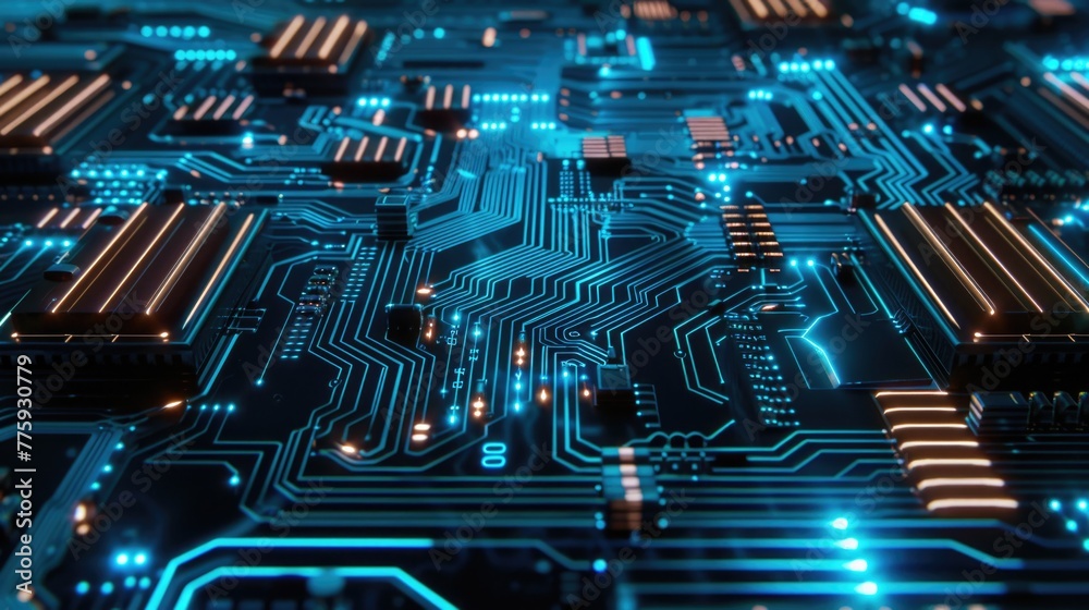 Poster Detailed view of a computer circuit board, ideal for technology concepts