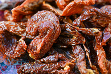 Close up sliced dried tomatoes.