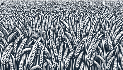 Field of Wheat. Vintage woodcut linocut style vector illustration. - obrazy, fototapety, plakaty