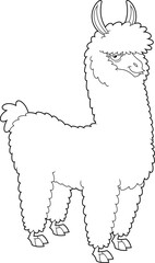 Fototapeta premium Outlined Llama Animal Cartoon Character. Vector Hand Drawn Illustration Isolated On Transparent Background