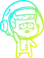 cold gradient line drawing of a cartoon tired astronaut
