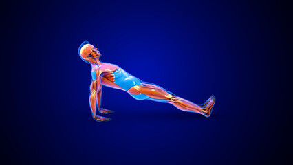 Deltoid and abdominal workout 3d illustration