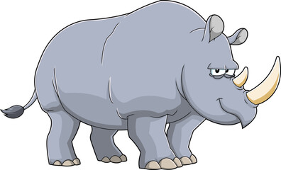 Rhinoceros Animal Cartoon Character. Vector Hand Drawn Illustration Isolated On Transparent Background