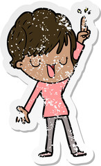 distressed sticker of a cartoon happy woman