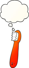 cartoon toothbrush with thought bubble in smooth gradient style