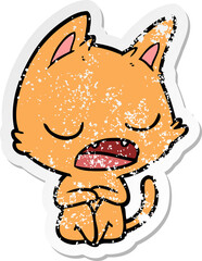 distressed sticker of a talking cat cartoon