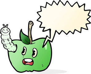 cartoon apple with bug with speech bubble