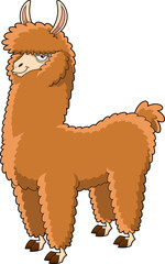 Fototapeta premium Brown Llama Animal Cartoon Character. Vector Hand Drawn Illustration Isolated On Transparent Background