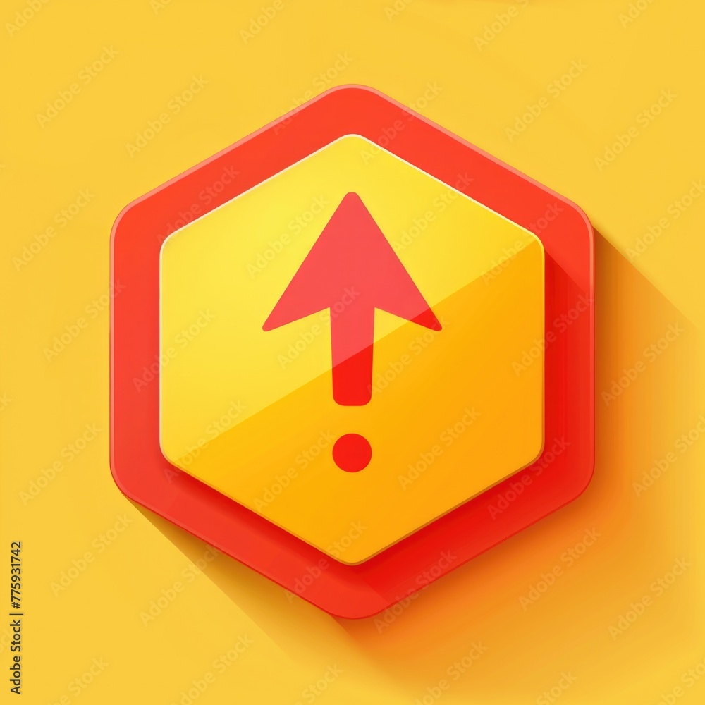 Leinwandbilder A red and yellow hexagon button with an arrow. Can be used for web design projects