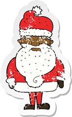 retro distressed sticker of a cartoon santa claus